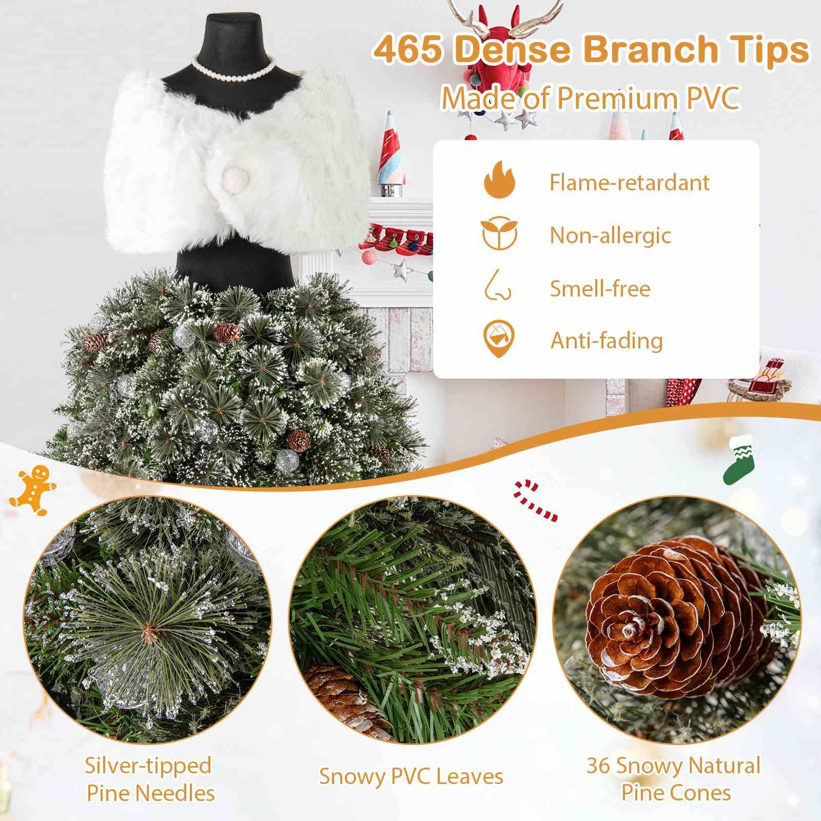 150CM Pre-lit Mannequin Artificial Christmas Tree, Hinged Dress Form Xmas Tree w/ 465 Branch Tips