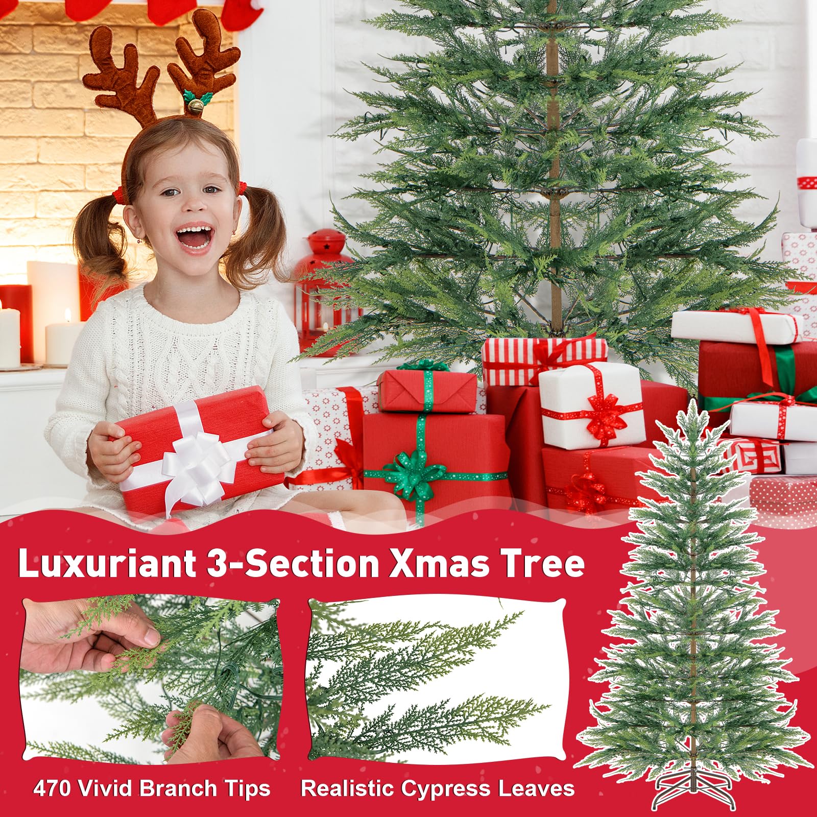 195CM Artificial Christmas Xmas Tree with Auto Timer & LED Lights