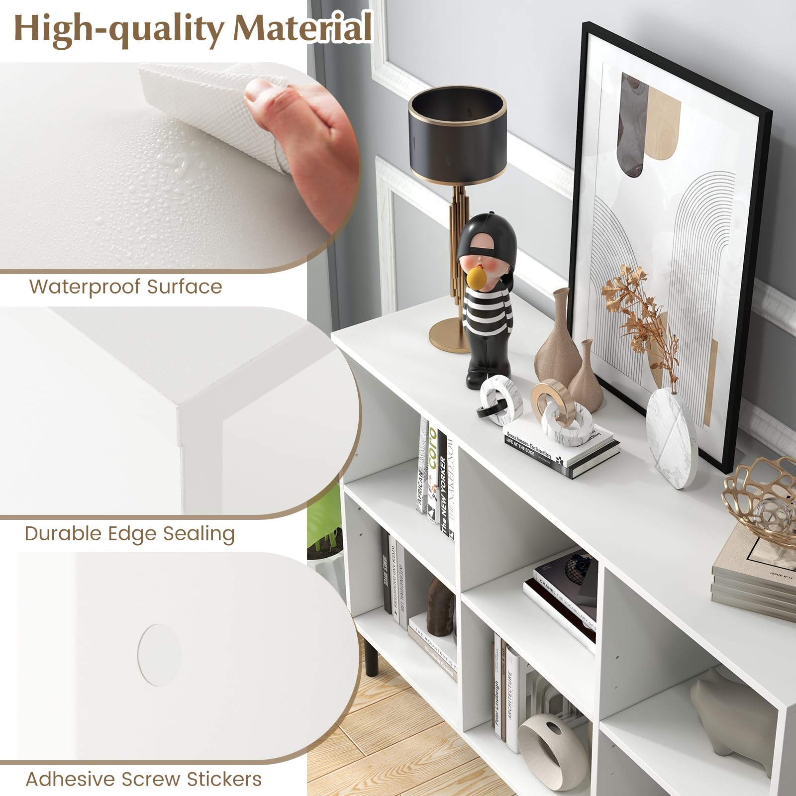 6-Cube Wooden Open Bookshelf with 5 Metal Legs