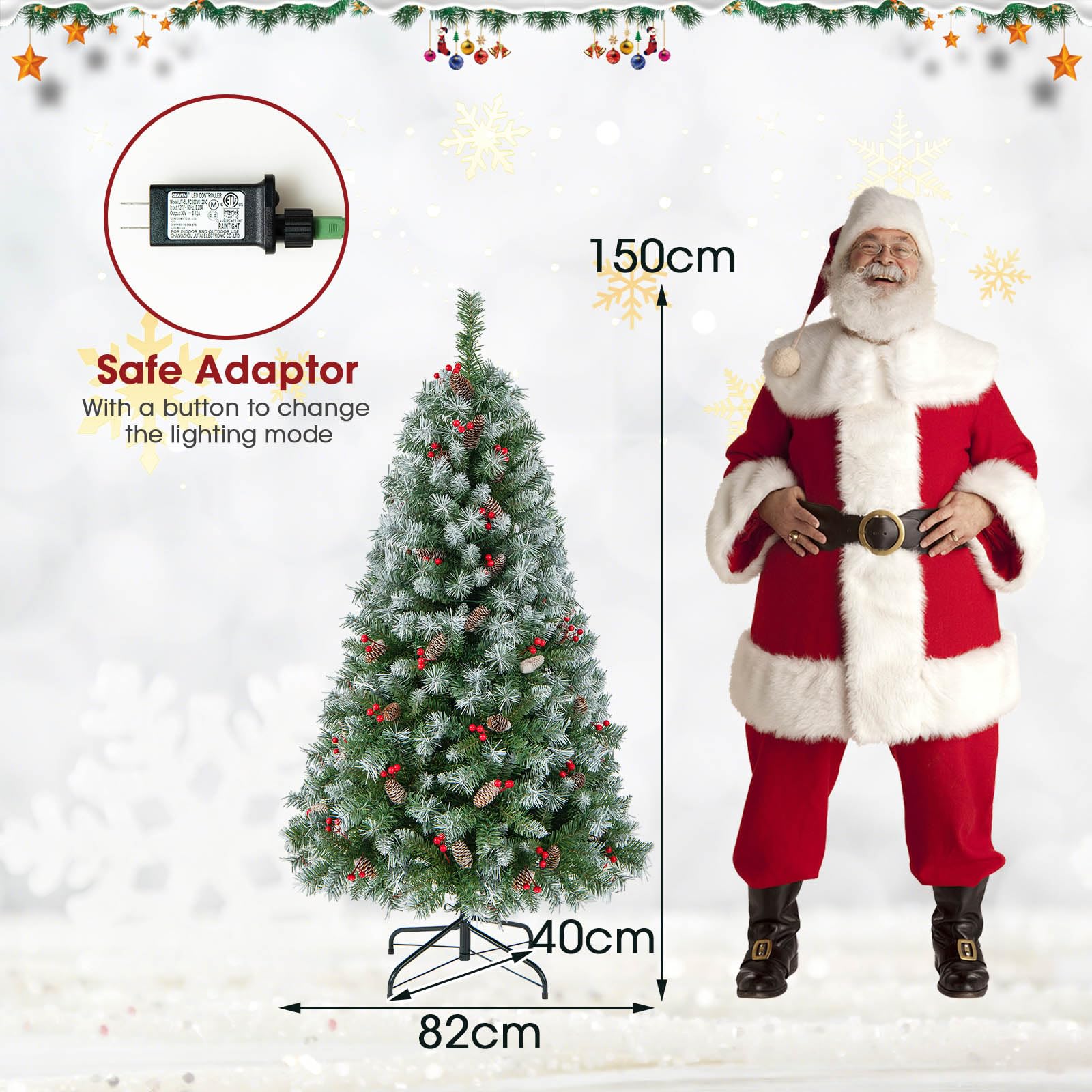 1.5m Artificial Xmas Tree with 450 PVC Branch Tips for Decoration