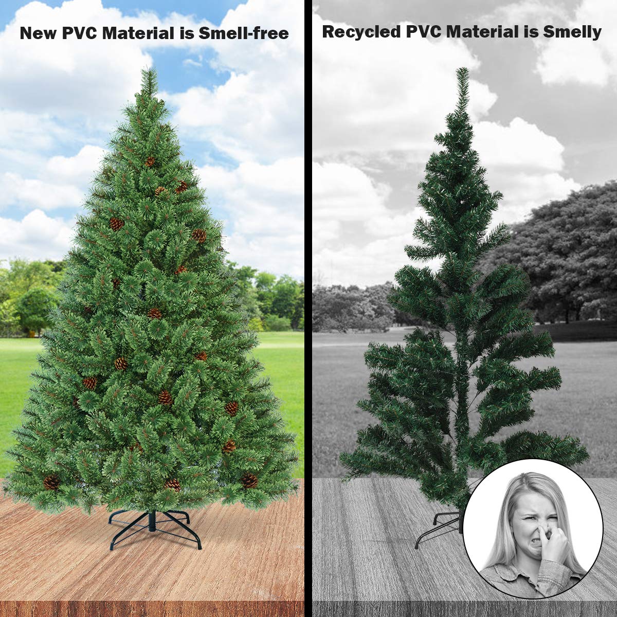 1.8M Artificial Christmas Tree, Pre-Lit Hinged Pine Tree w/ 484 Tips, 260 Warm LED Lights
