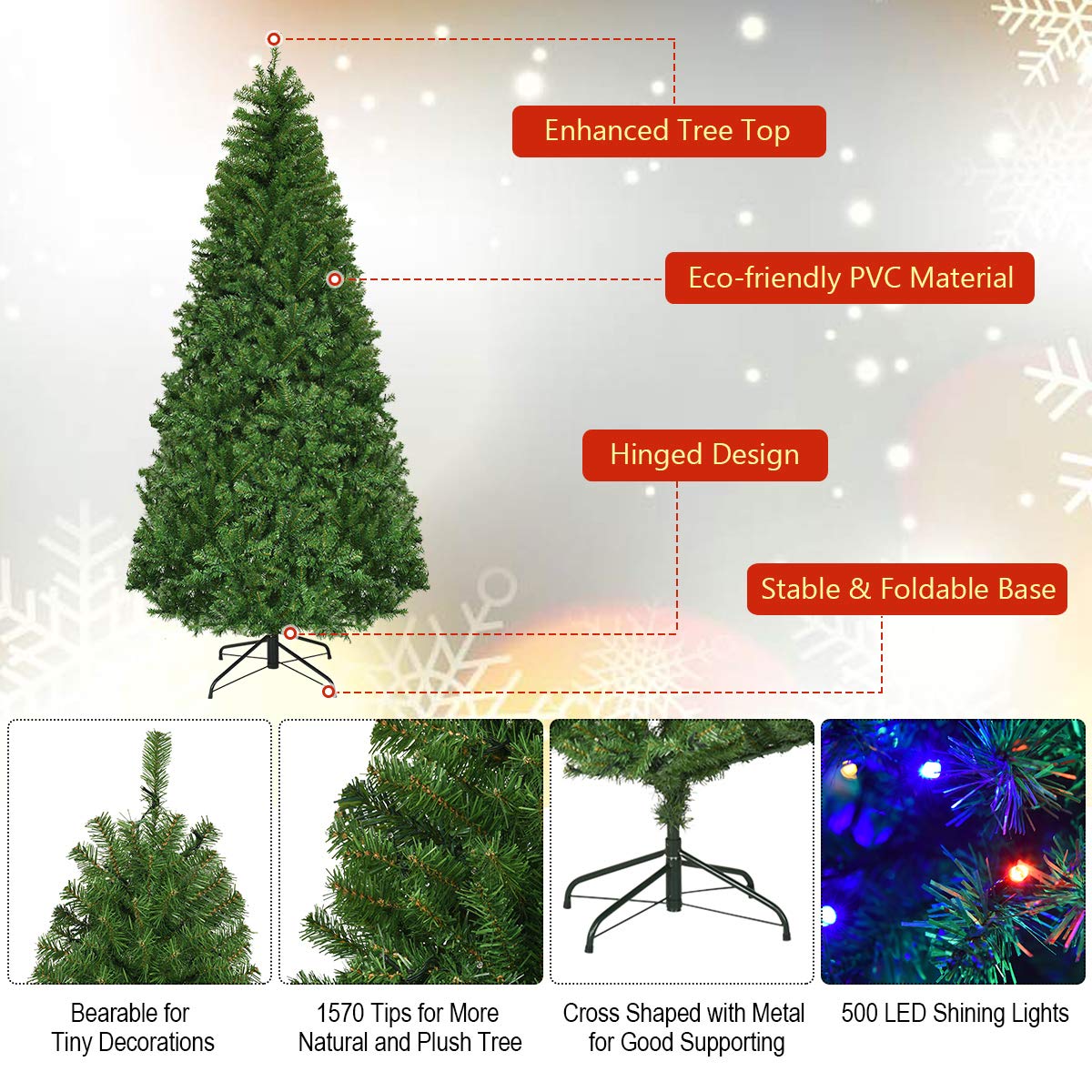 Pre-Lit Artificial Holiday Christmas Xmas Tree with 11 Mode & Color Lights