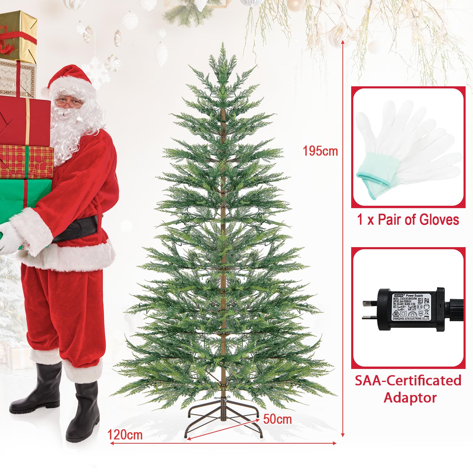 195CM Artificial Christmas Xmas Tree with Auto Timer & LED Lights