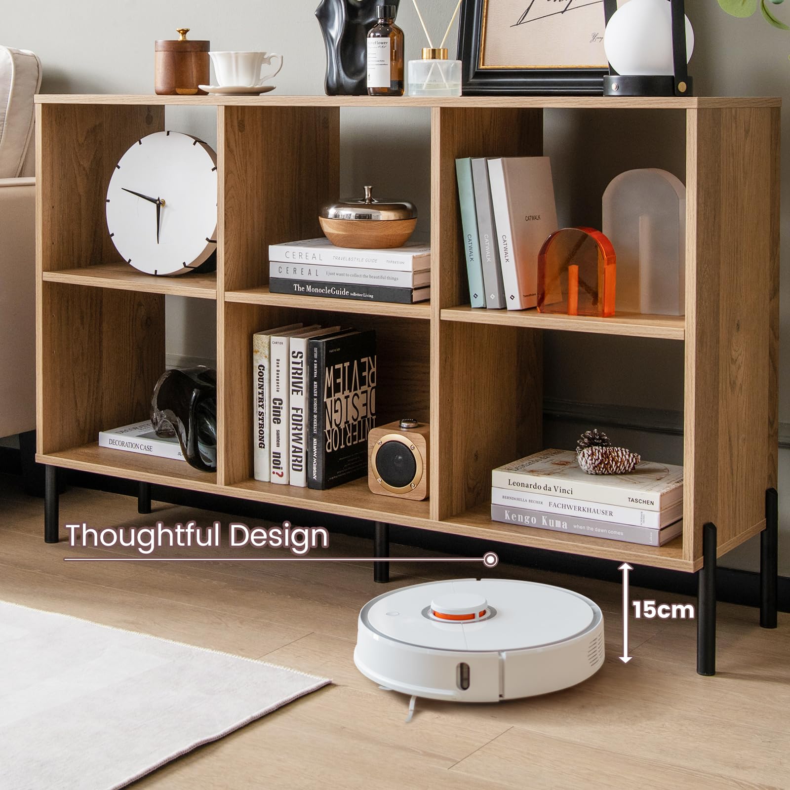 6-Cube Wooden Open Bookshelf with 5 Metal Legs