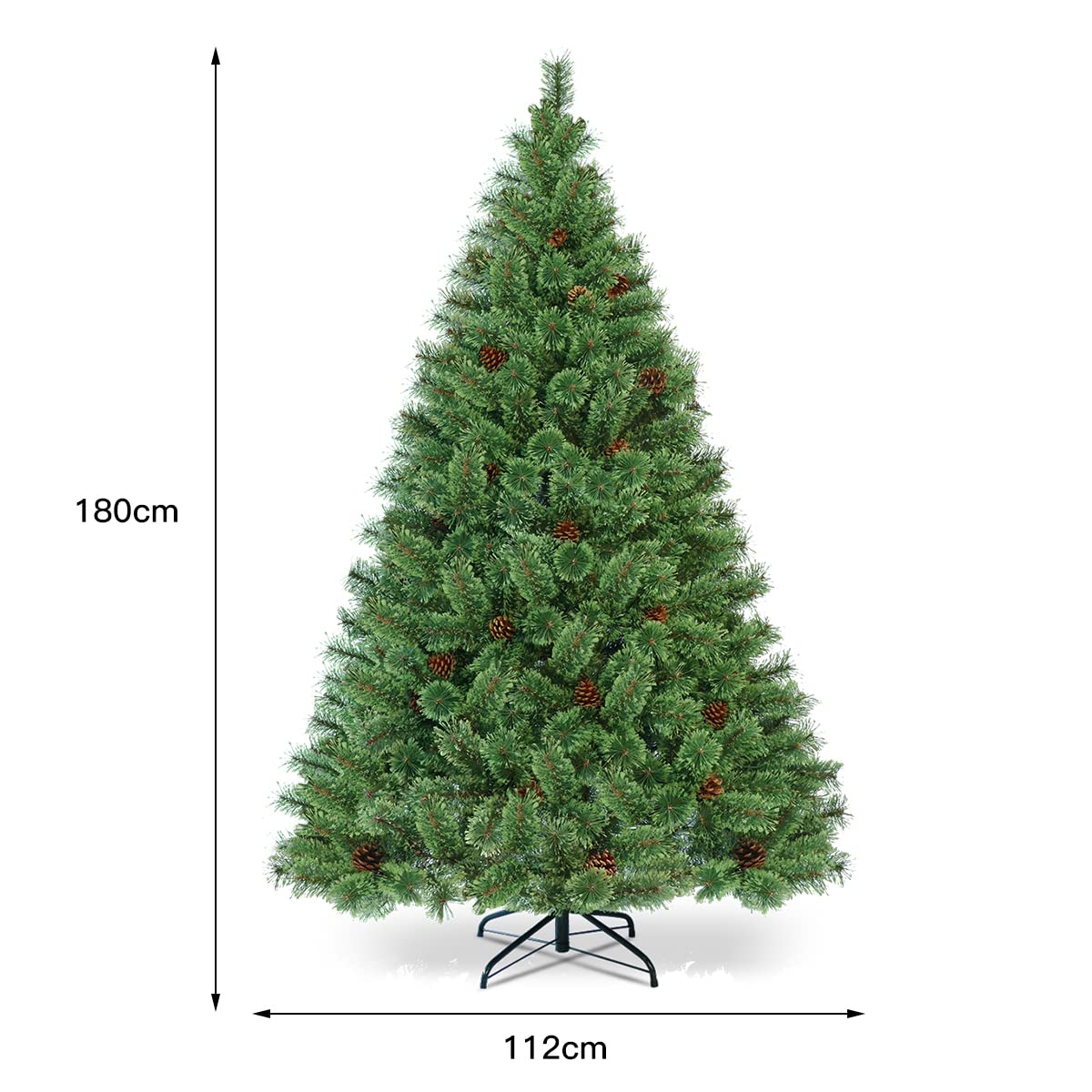 1.8M Artificial Christmas Tree, Pre-Lit Hinged Pine Tree w/ 484 Tips, 260 Warm LED Lights