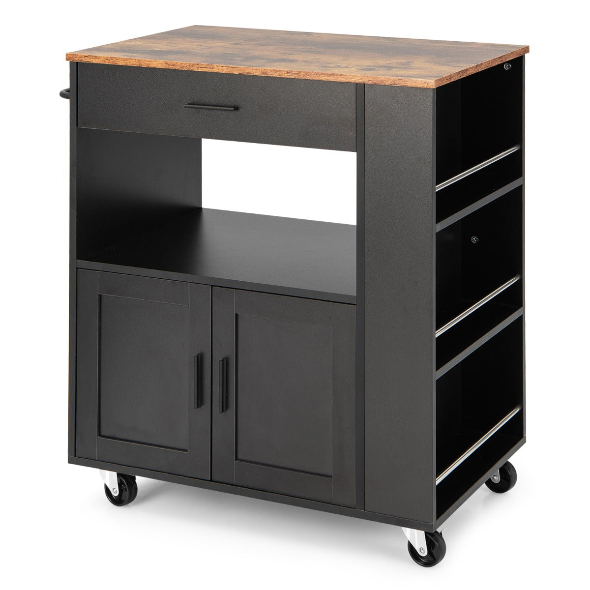 Rolling Kitchen Serving Trolley with 3 Spice Racks for Kitchen