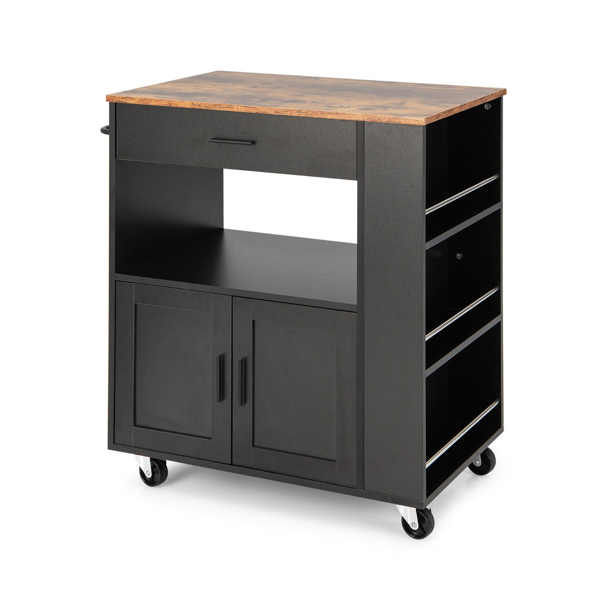 Rolling Kitchen Serving Trolley with 3 Spice Racks for Kitchen