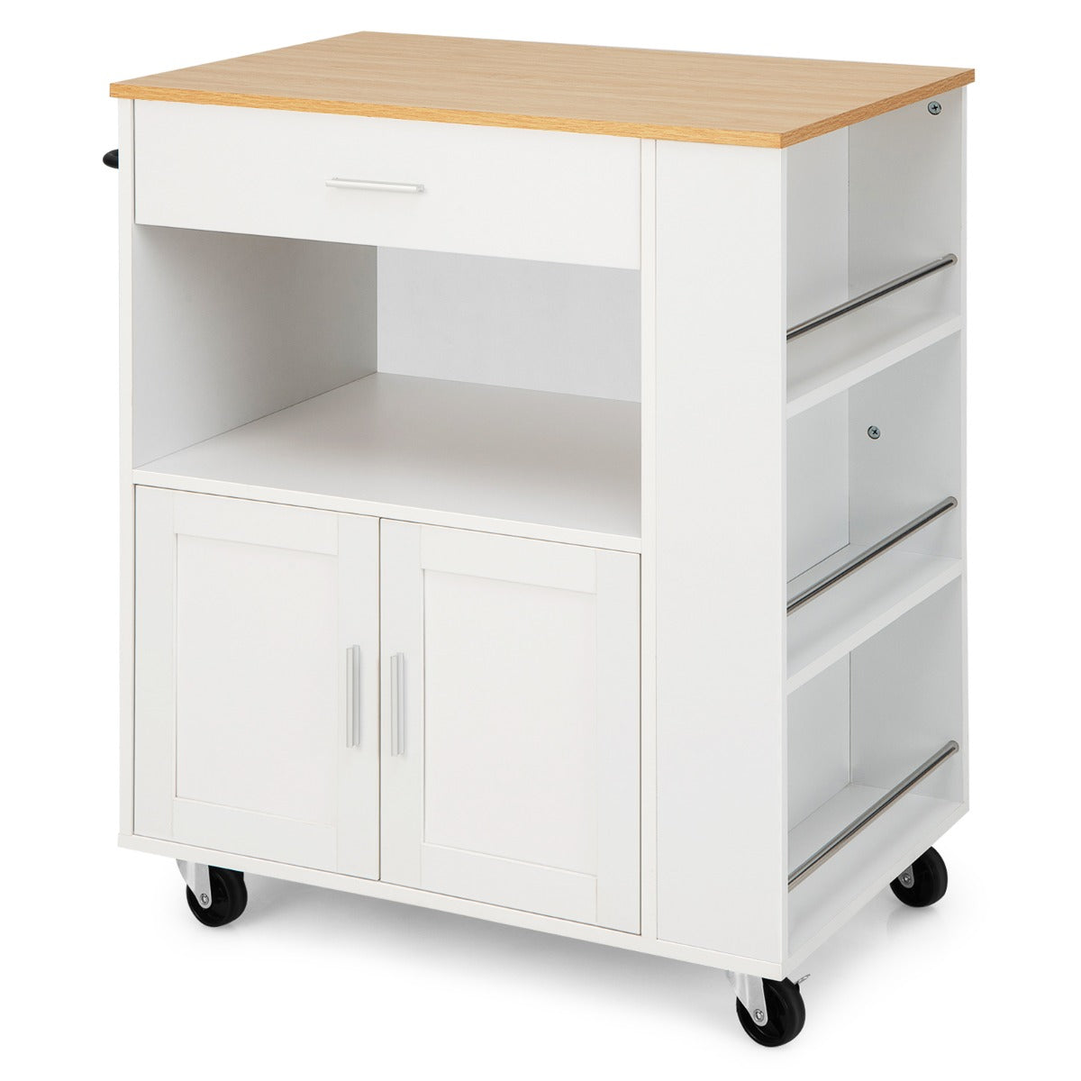 Rolling Kitchen Serving Trolley with 3 Spice Racks for Kitchen