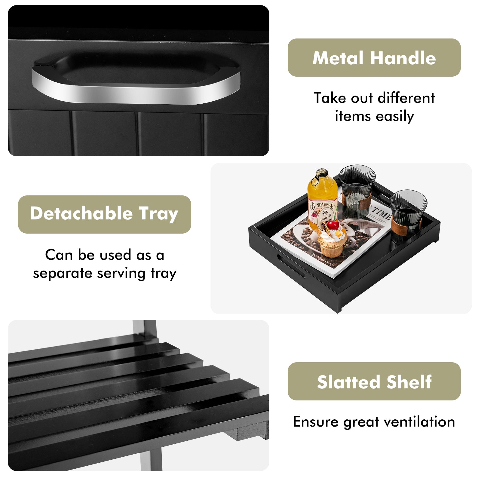 Kitchen Island with Rubber Wood Countertop & Lockable Casters