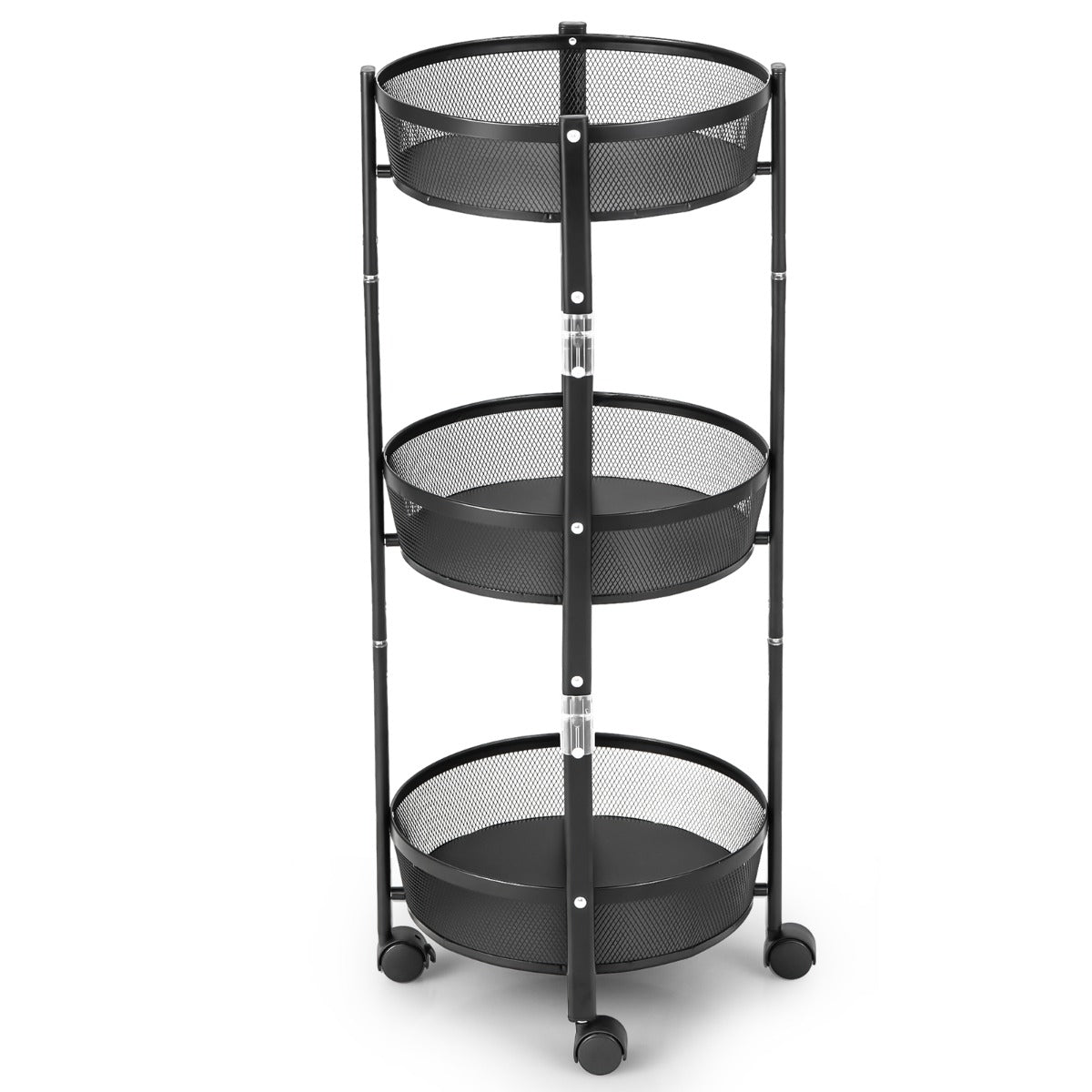3-Tier Folding Kitchen Trolley Cart with Baskets