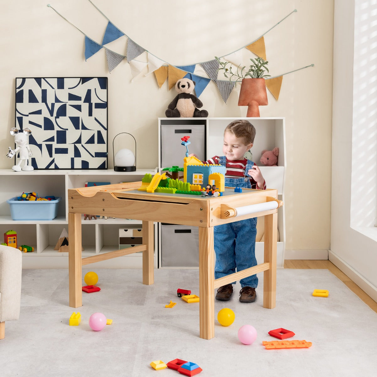 2-in-1 Kids Activity Table with Reversible Tabletop and Storage Compartments