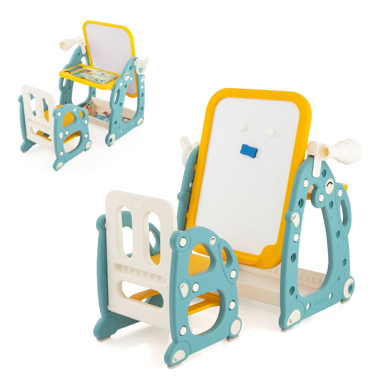 Kids Art Easel with Chair Kids Activity Table Set with Adjustable Whiteboard