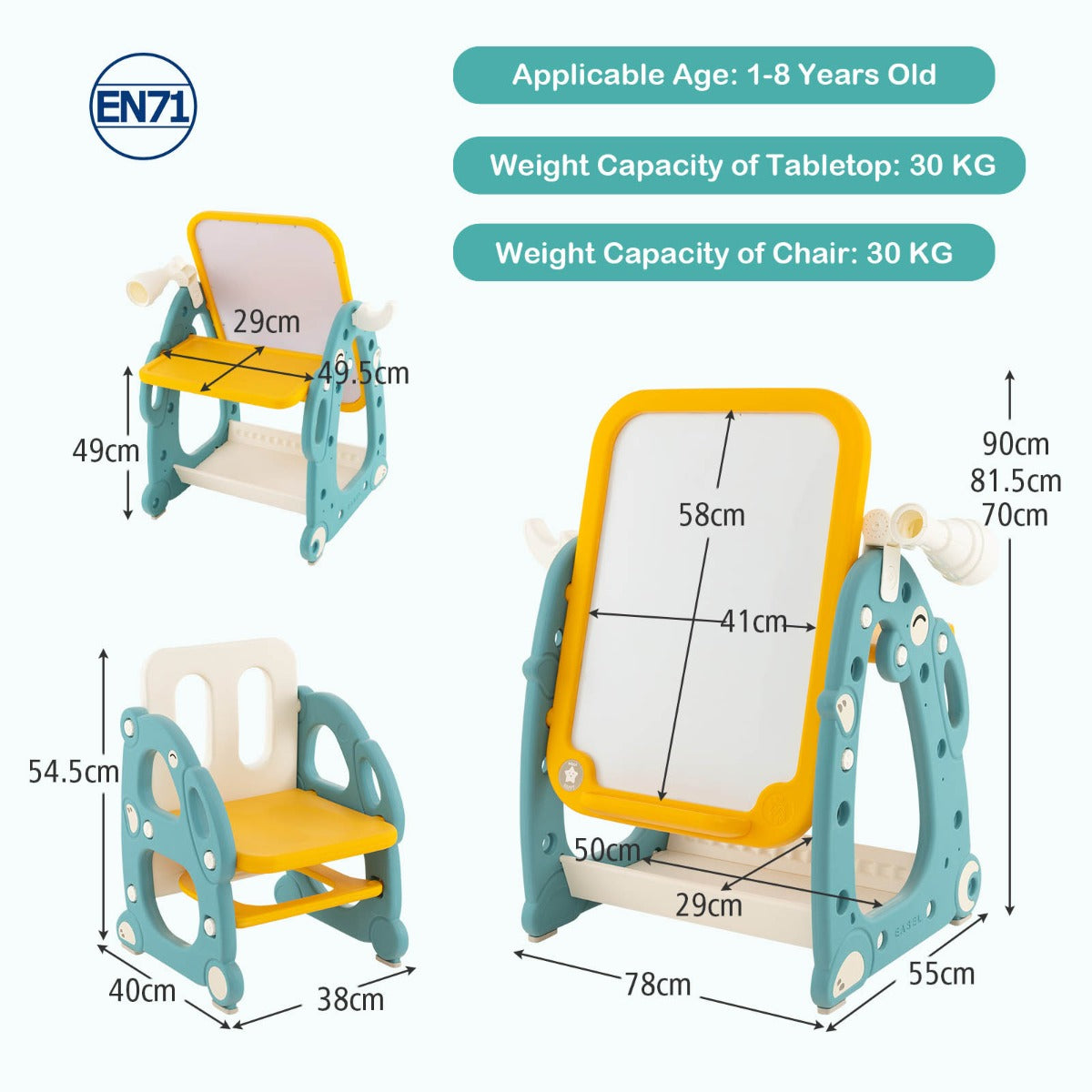 Kids Art Easel with Chair Kids Activity Table Set with Adjustable Whiteboard