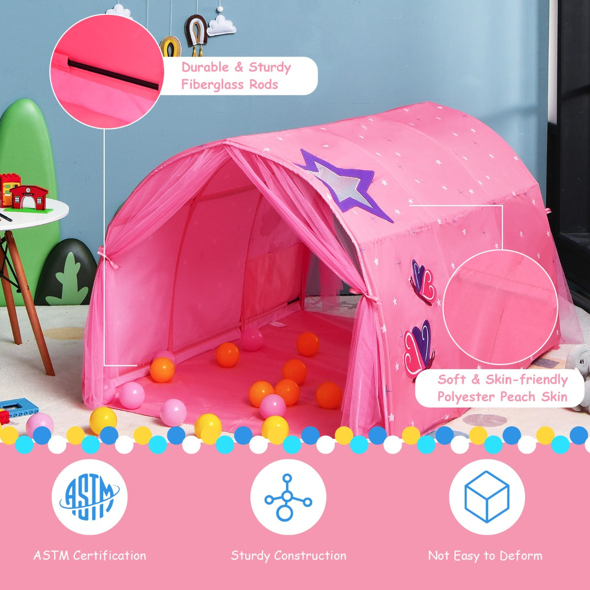 Kids Twin Sleeping Tent Playhouse with Carry Bag