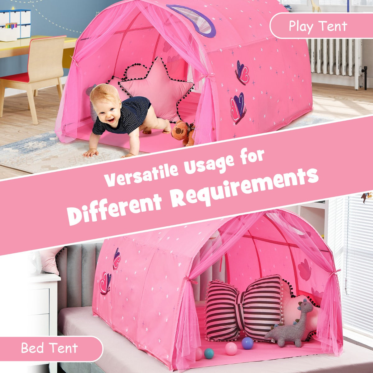 Kids Twin Sleeping Tent Playhouse with Carry Bag