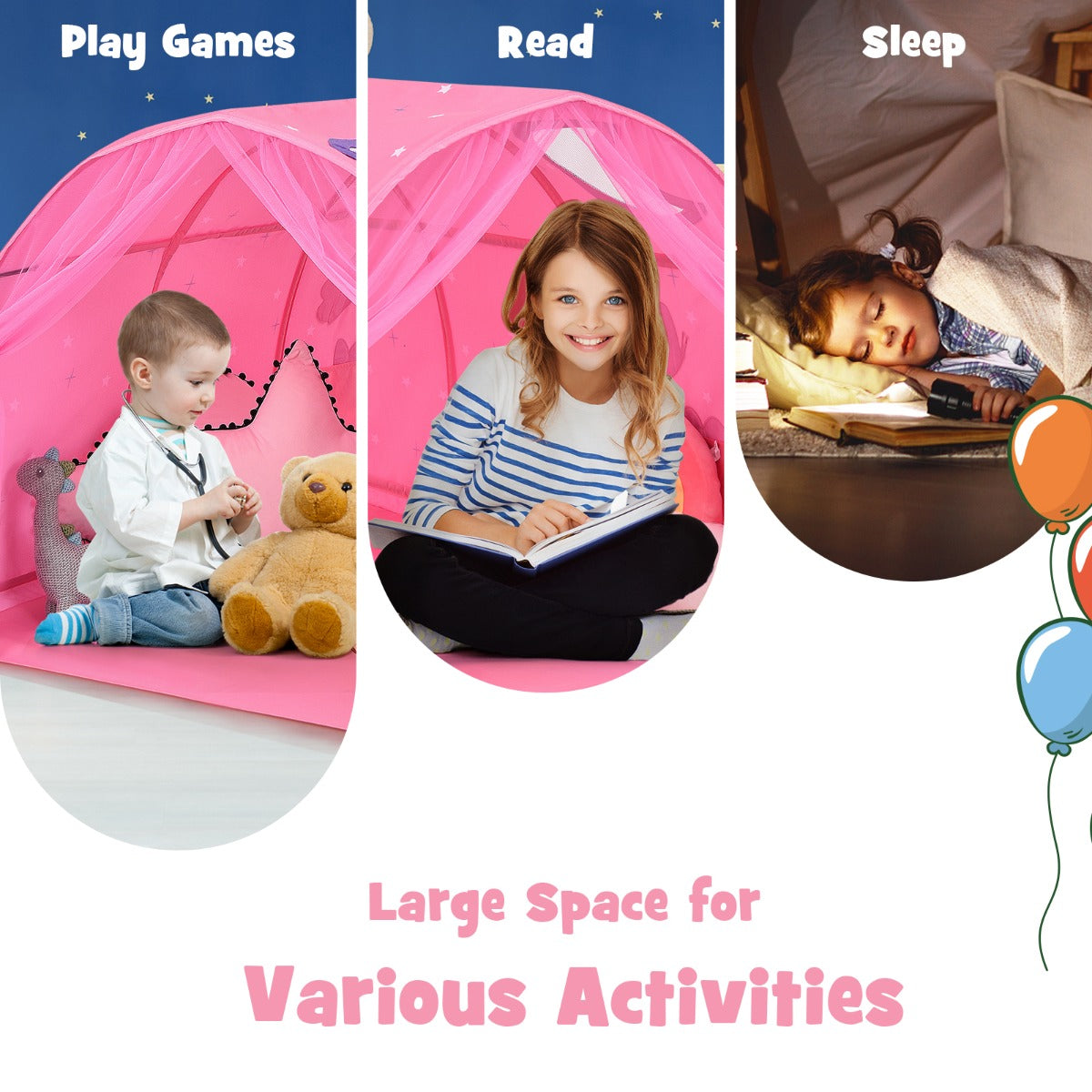 Kids Twin Sleeping Tent Playhouse with Carry Bag