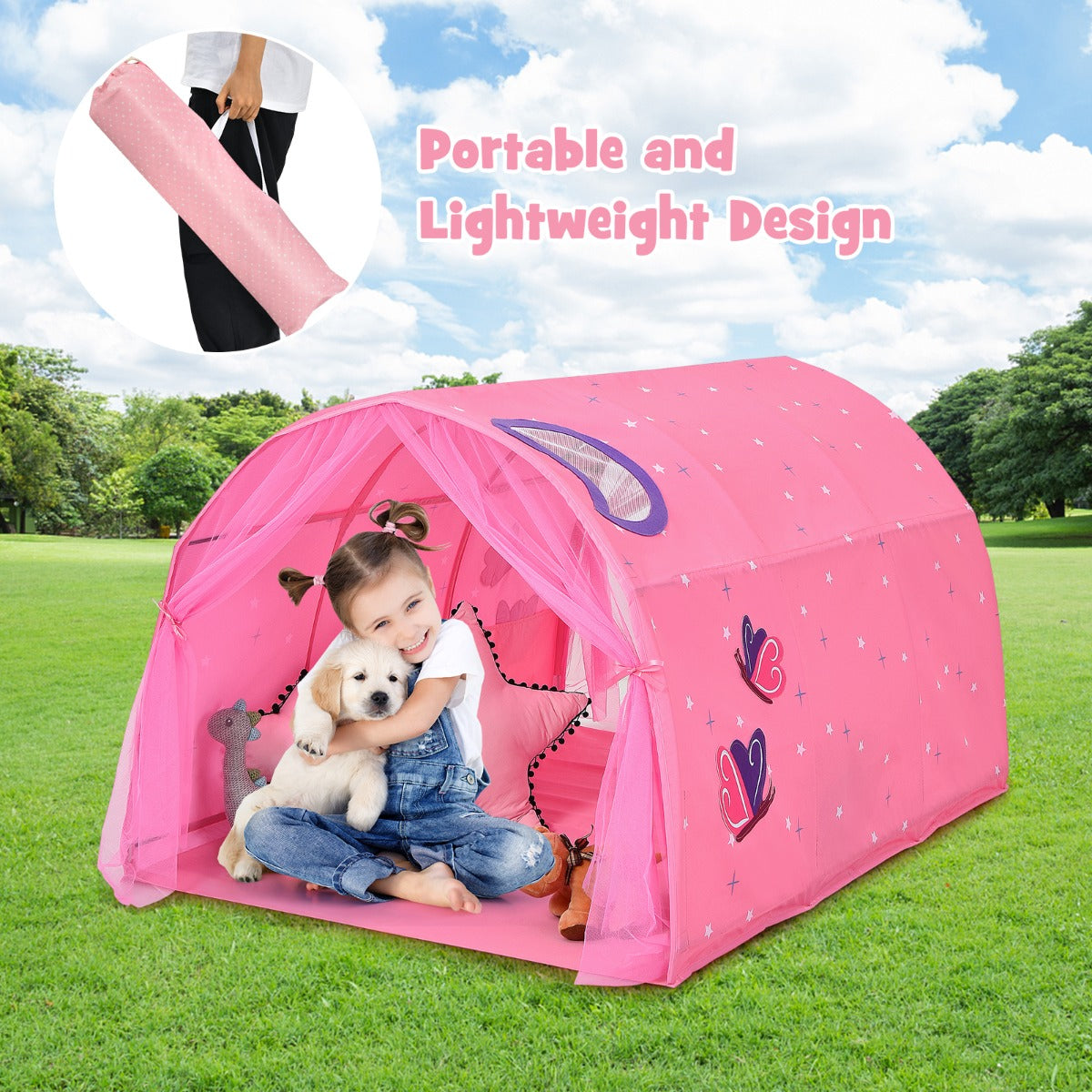 Kids Twin Sleeping Tent Playhouse with Carry Bag