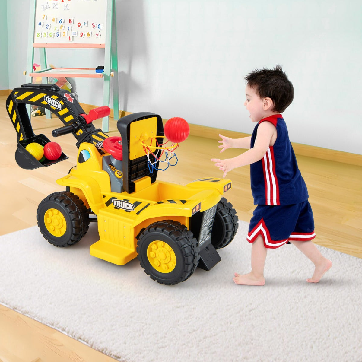 Kids Ride On Excavator Toy with Storage Horn and Sound Effects