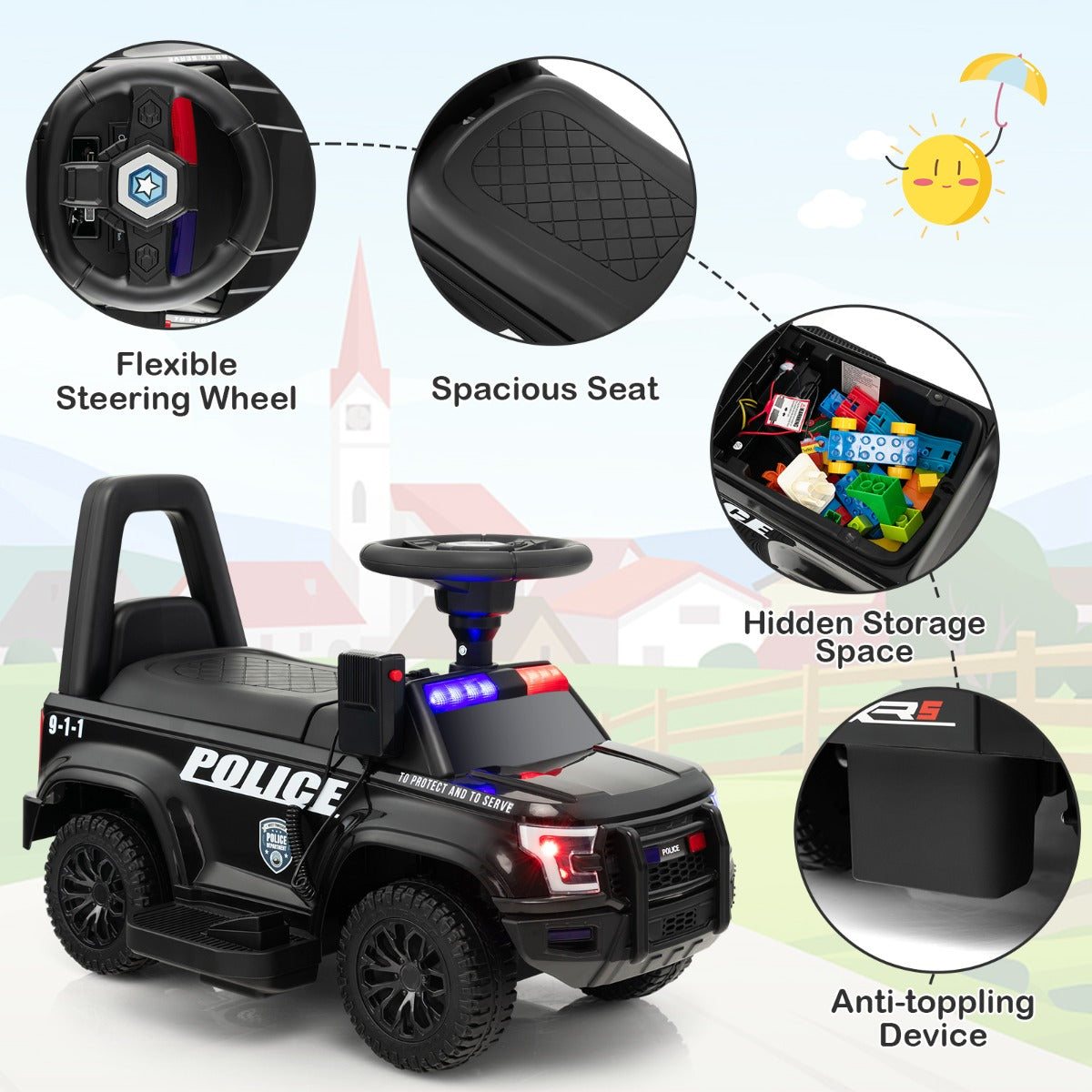 Kids Ride On Police Car with Real Megaphone and Headlights