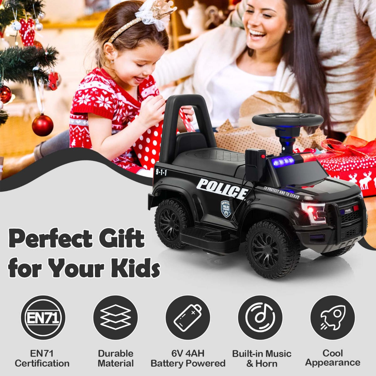 Kids Ride On Police Car with Real Megaphone and Headlights
