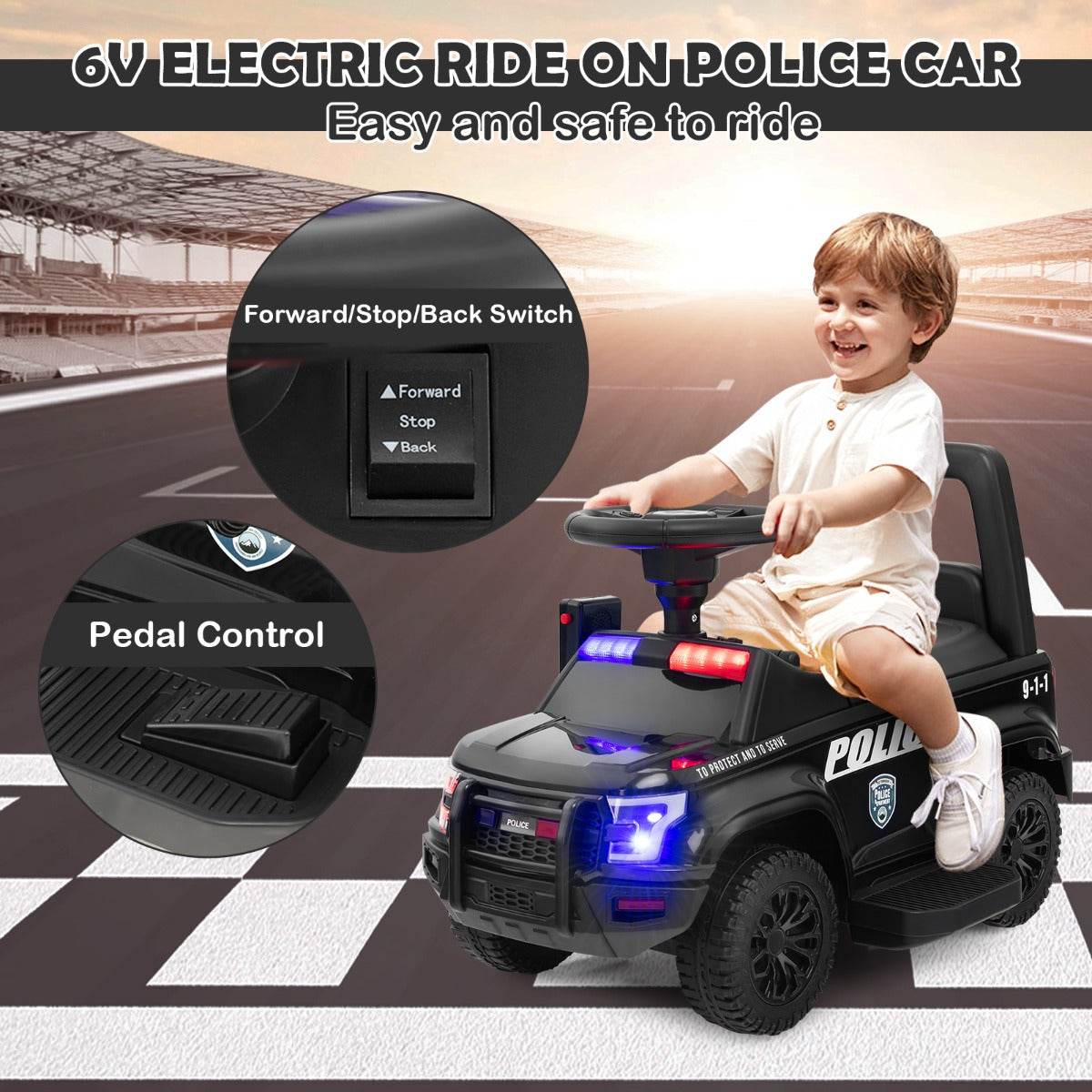 Kids Ride On Police Car with Real Megaphone and Headlights