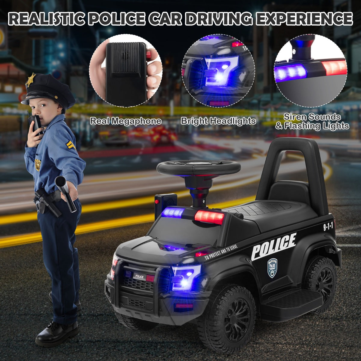 Kids Ride On Police Car with Real Megaphone and Headlights