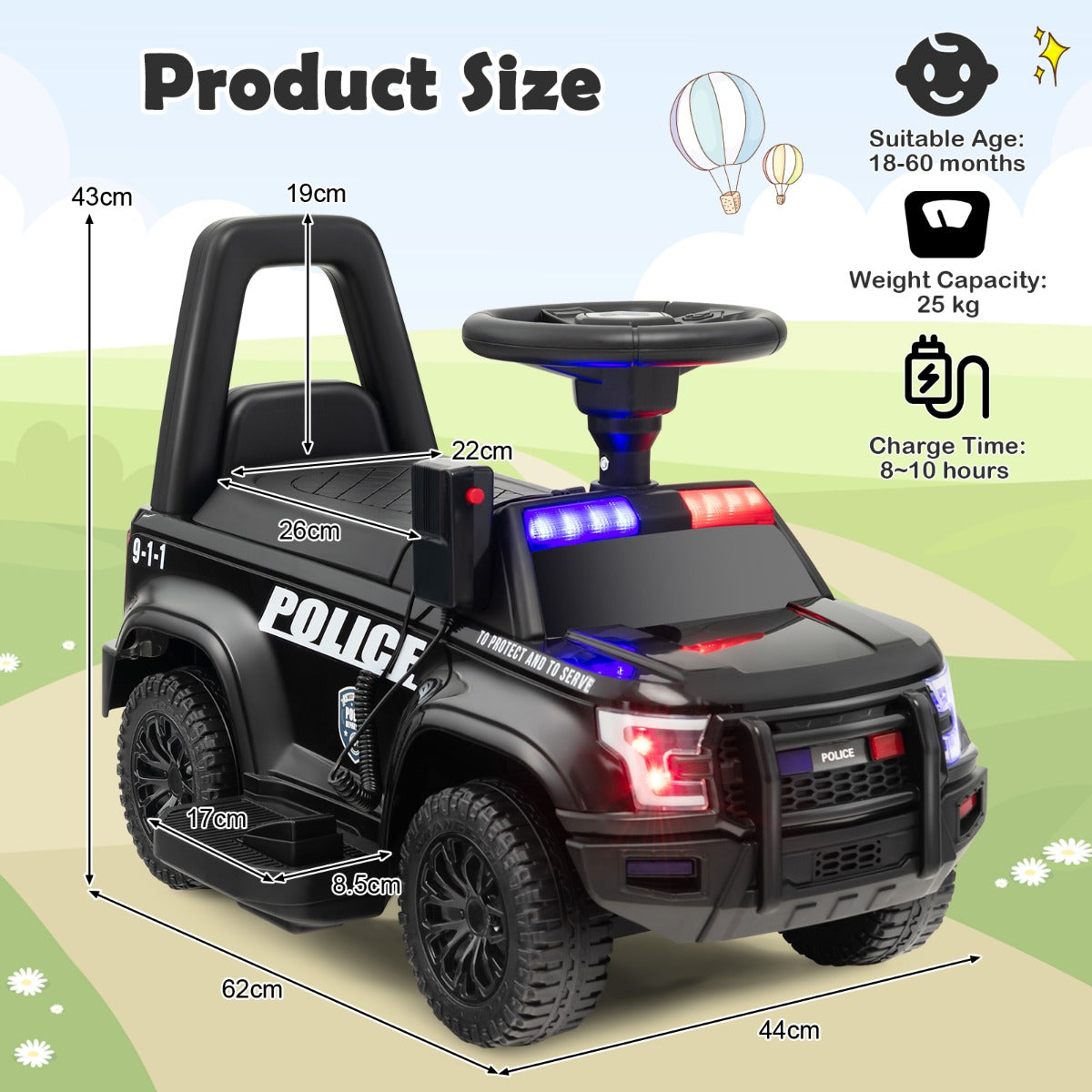 Kids Ride On Police Car with Real Megaphone and Headlights