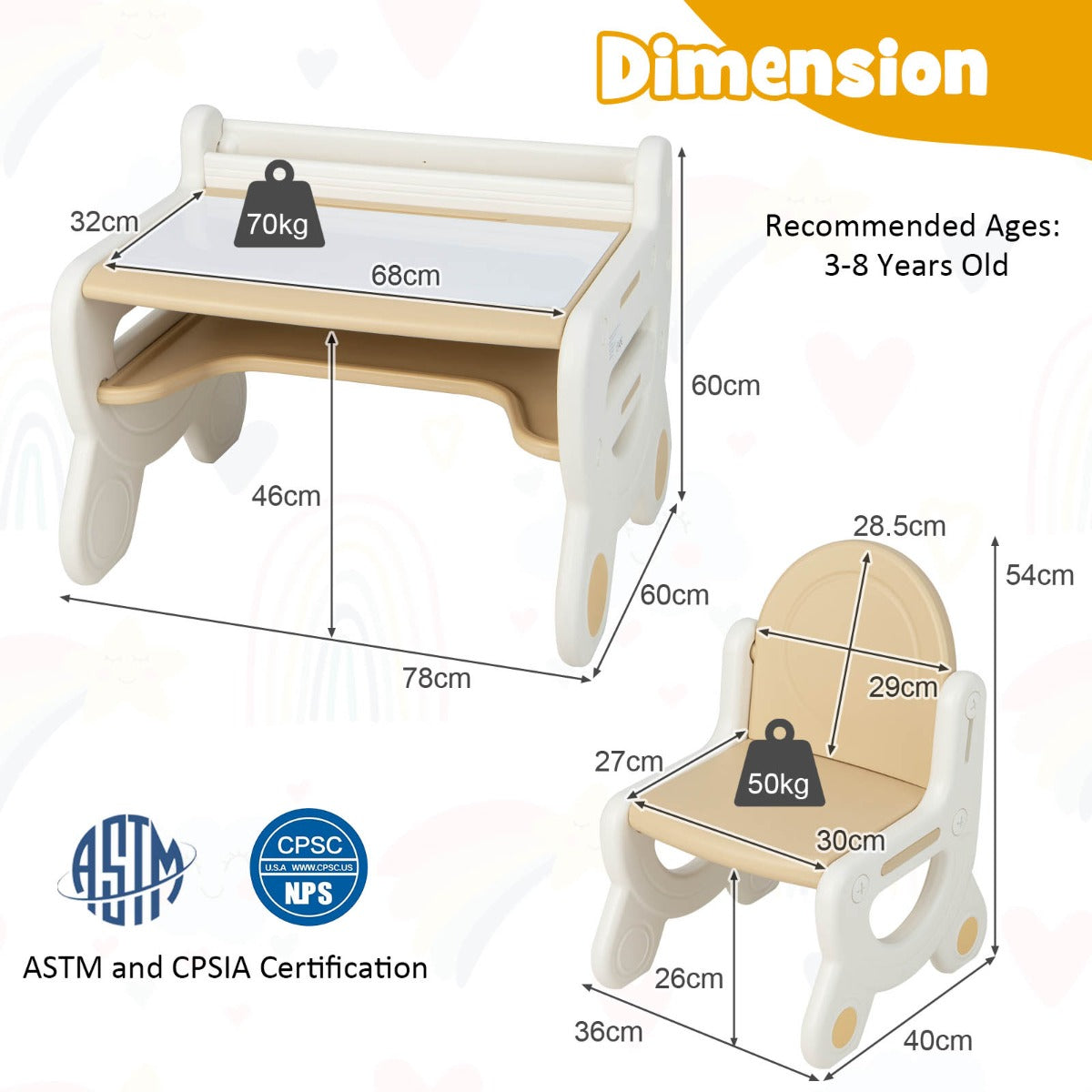 Kids Drawing Table and Chair Set with Graffiti Desktop Bookshelf