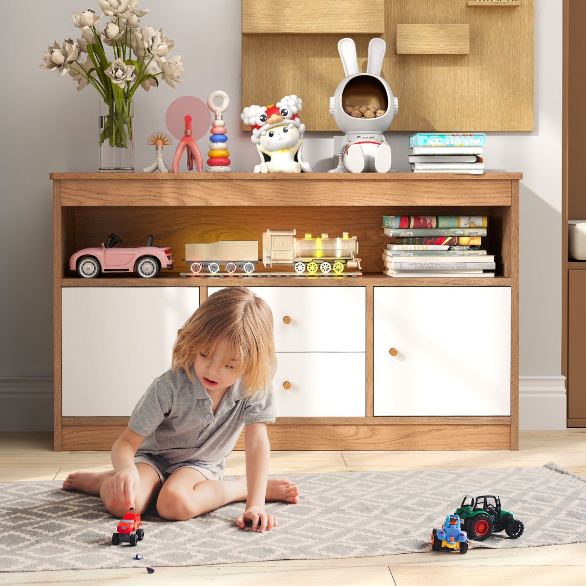 Kids Toy Storage Organizer with 2 Drawers and 2 Closed Cabinets