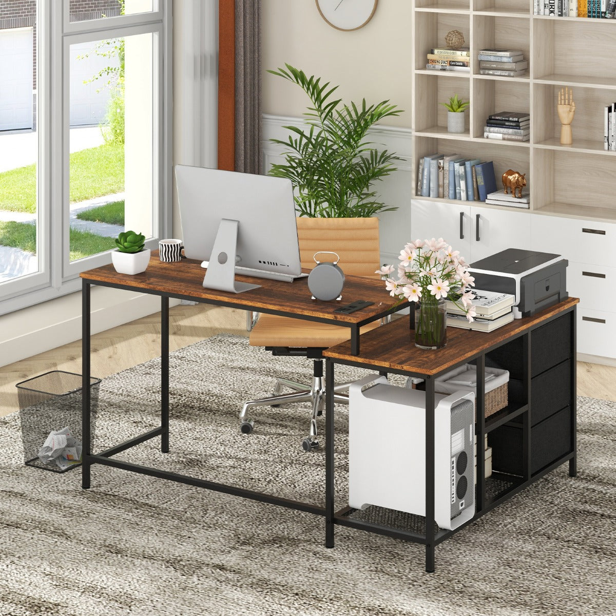 L-shaped Computer Desk with Power Outlet for Working