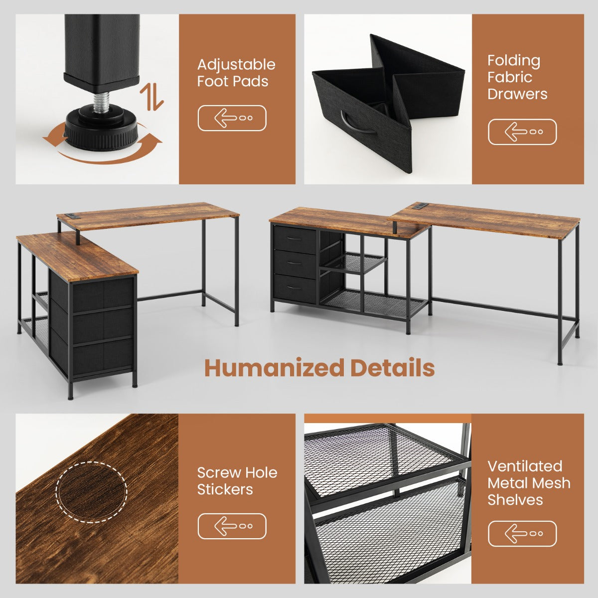 L-shaped Computer Desk with Power Outlet for Working
