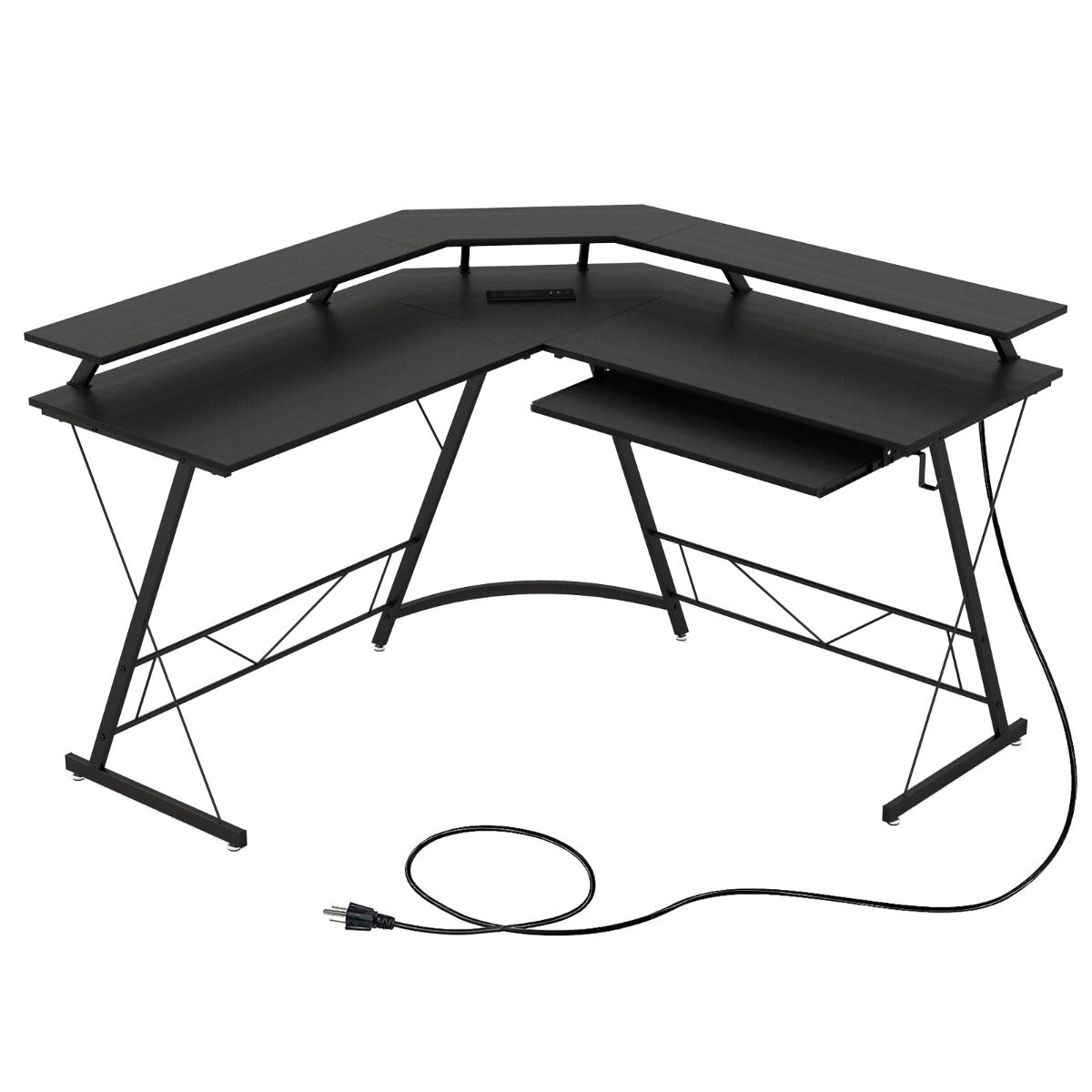 L-shaped Computer Desk with Power Outlet for Home Office