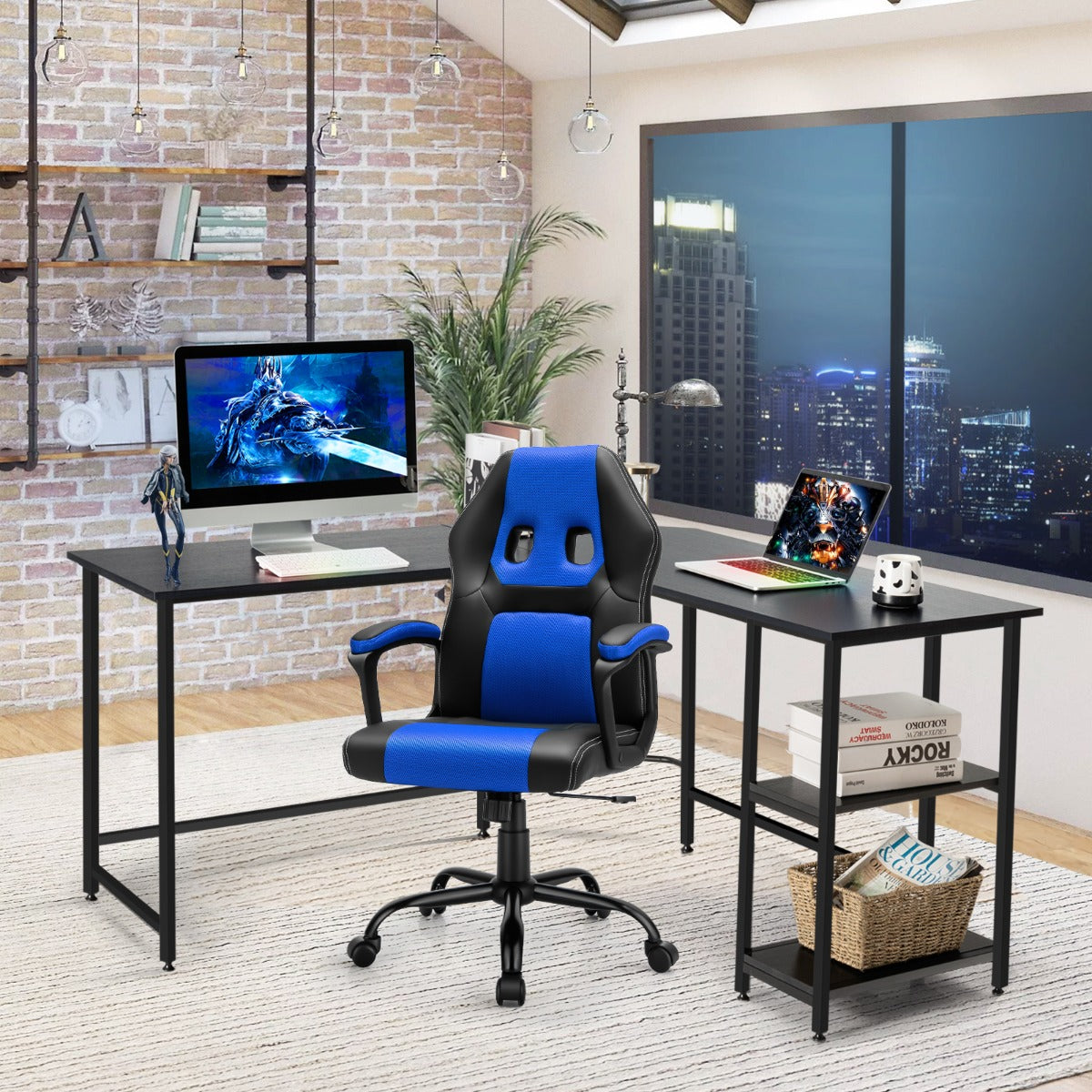 L-Shaped Desk with 2-Tier Storage Shelf for Home