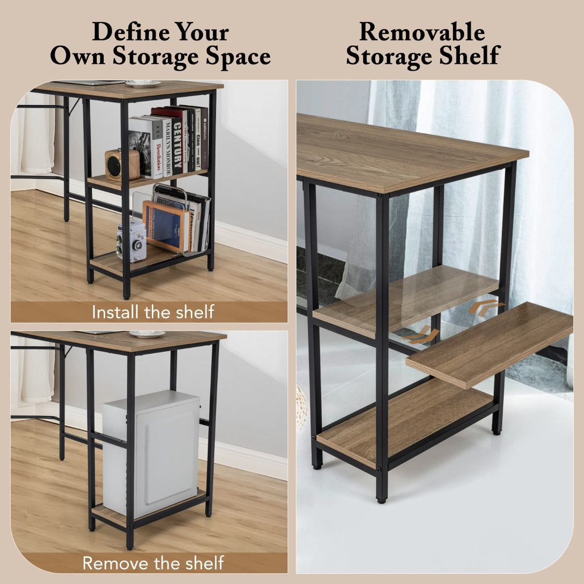 L-Shaped Desk with 2-Tier Storage Shelf for Home