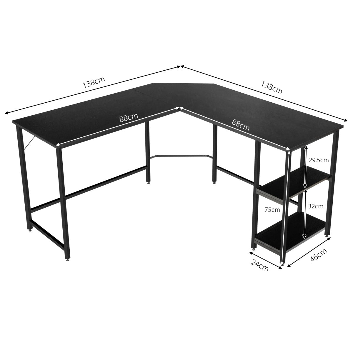 L-Shaped Desk with 2-Tier Storage Shelf for Home