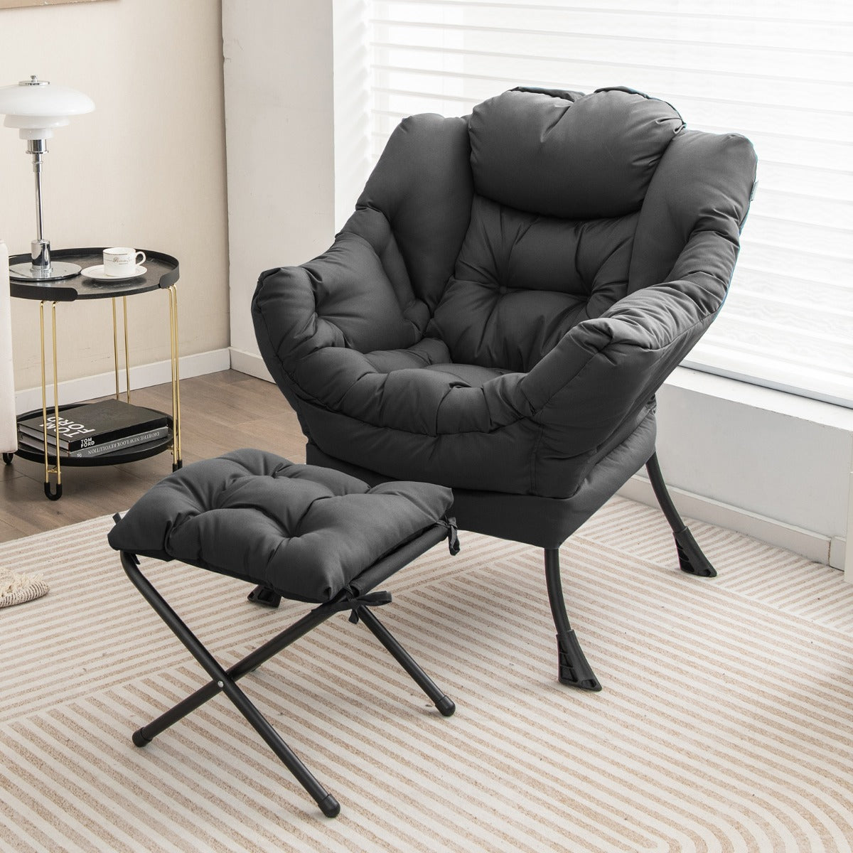 Modern Lazy Chair with Ottoman Pillow Armrests Side Pocket
