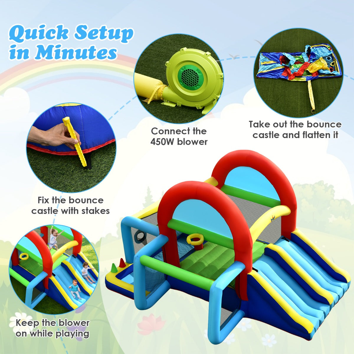 Inflatable Bounce House with Dual Slides and Jumping Area with 450W Blower