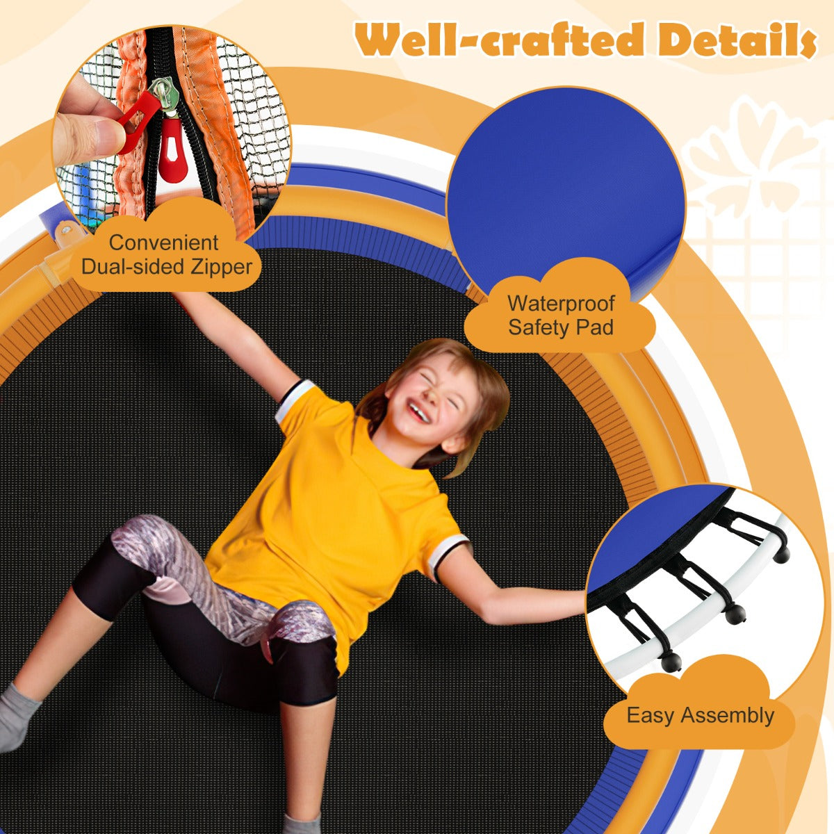 Recreational Trampoline with Heavy-duty Metal Frame for Kids