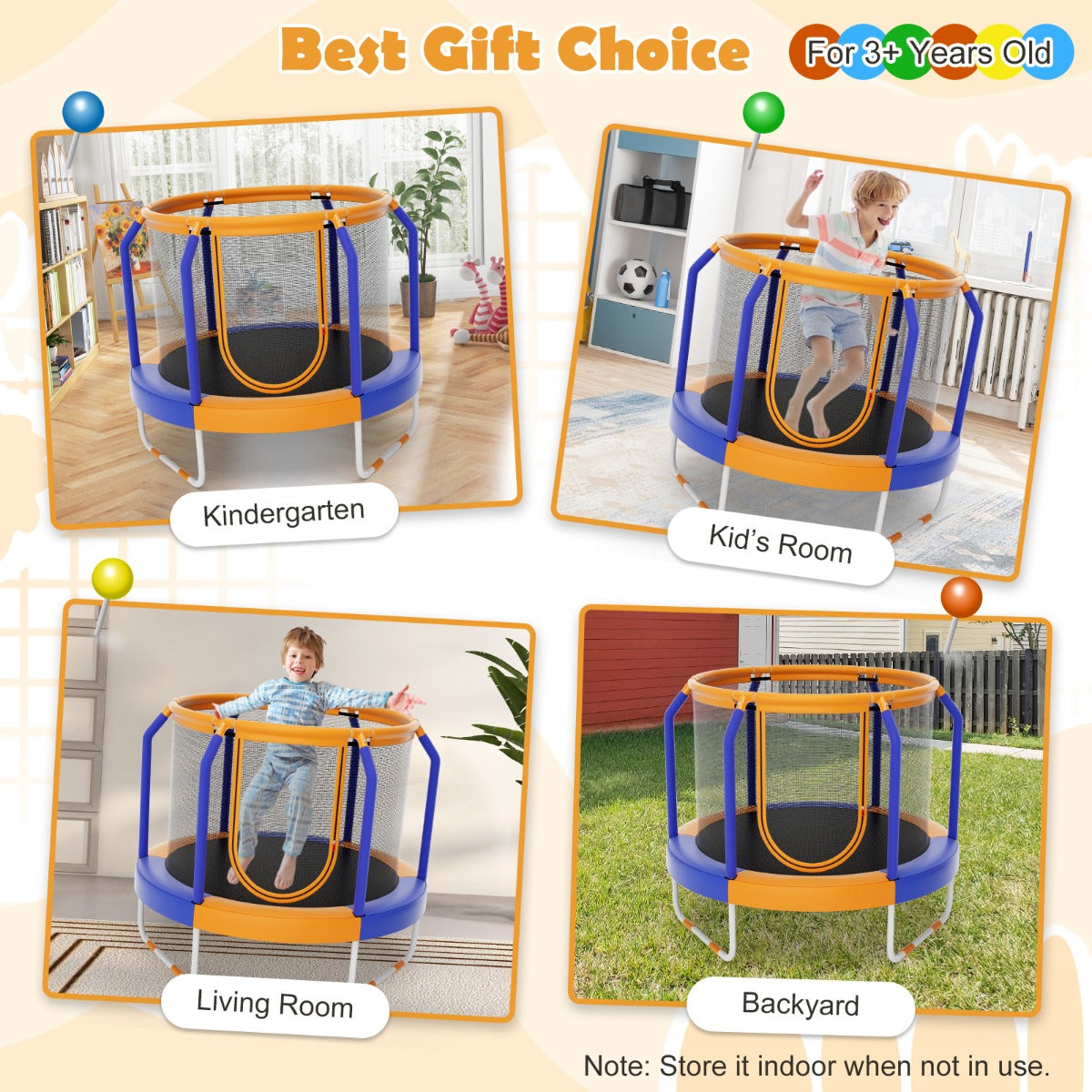 Recreational Trampoline with Heavy-duty Metal Frame for Kids
