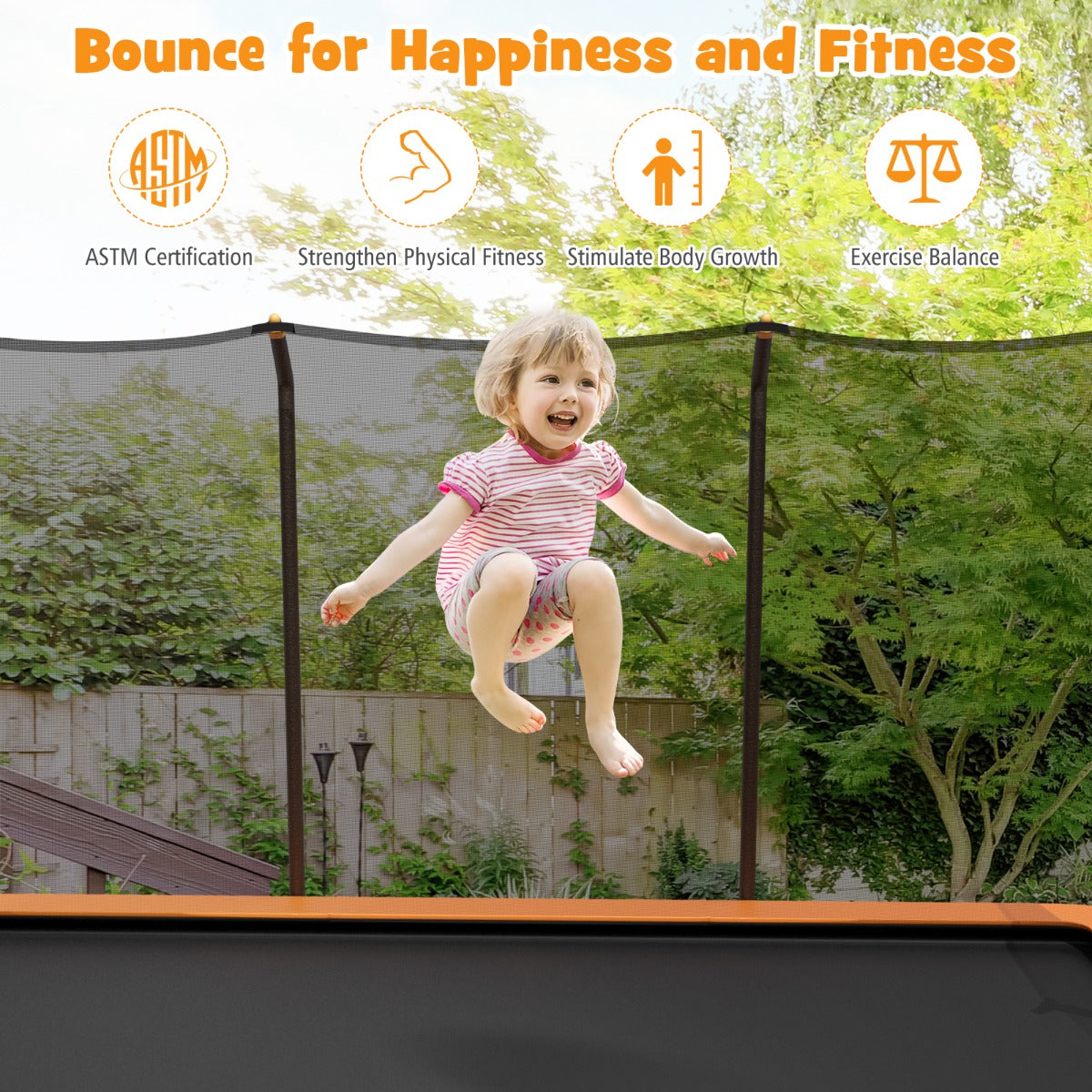 430 cm x 250 cm Rectangular Trampoline with Enclosure Net for Kids and Adults