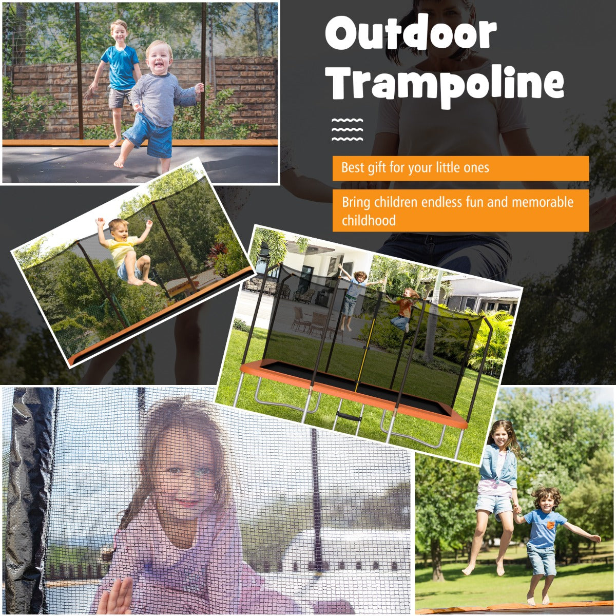 430 cm x 250 cm Rectangular Trampoline with Enclosure Net for Kids and Adults