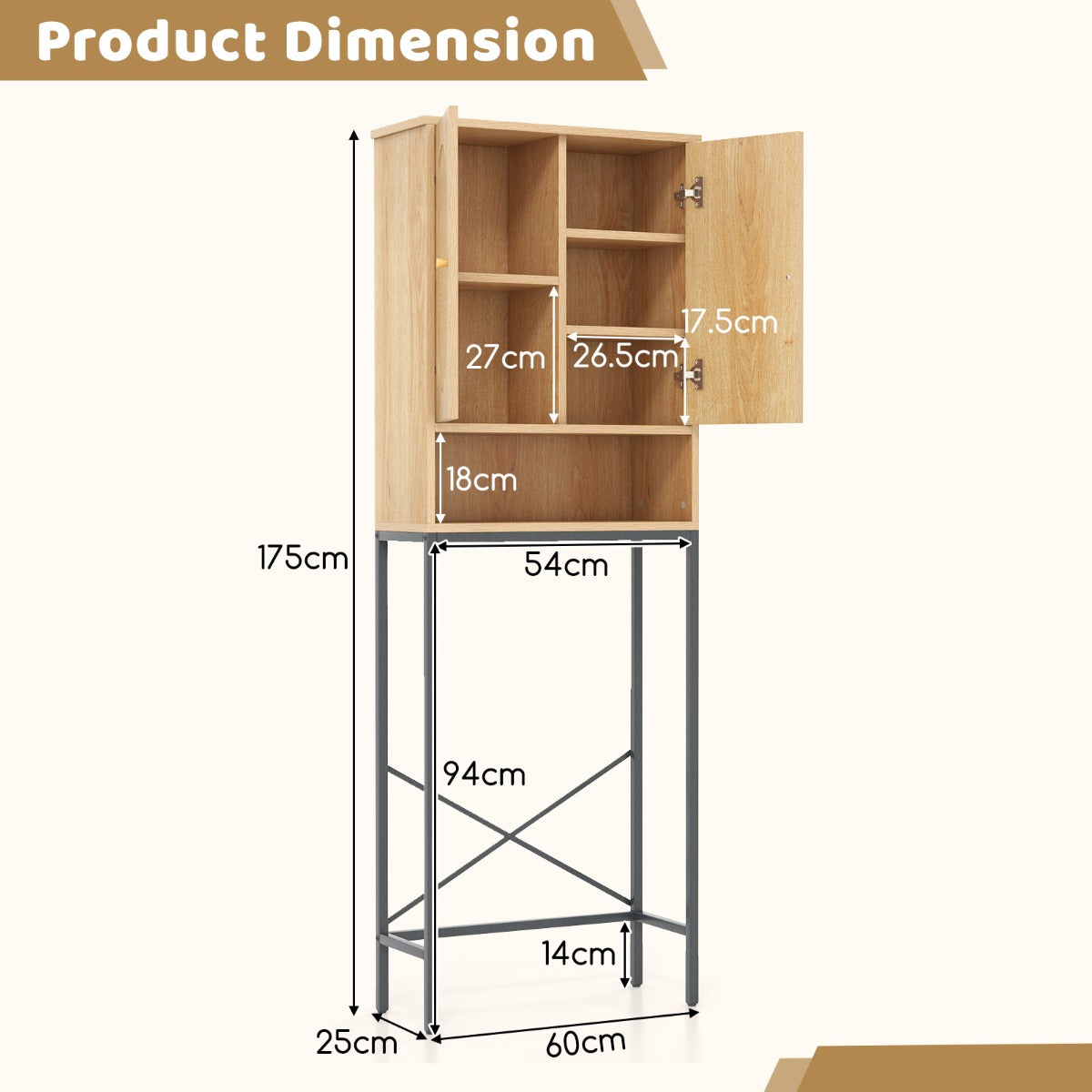 Over The Toilet Storage Cabinet Freestanding with Rattan Doors and Shelves