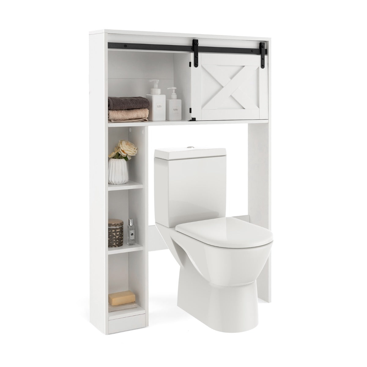 Over The Toilet Storage Cabinet with Sliding Barn Door and Shelves