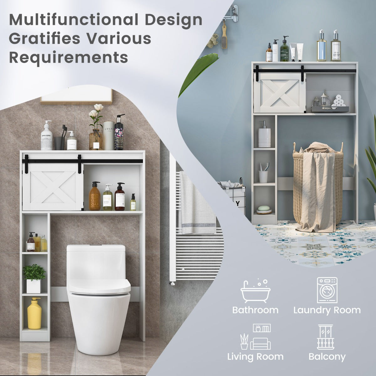 Over The Toilet Storage Cabinet with Sliding Barn Door and Shelves