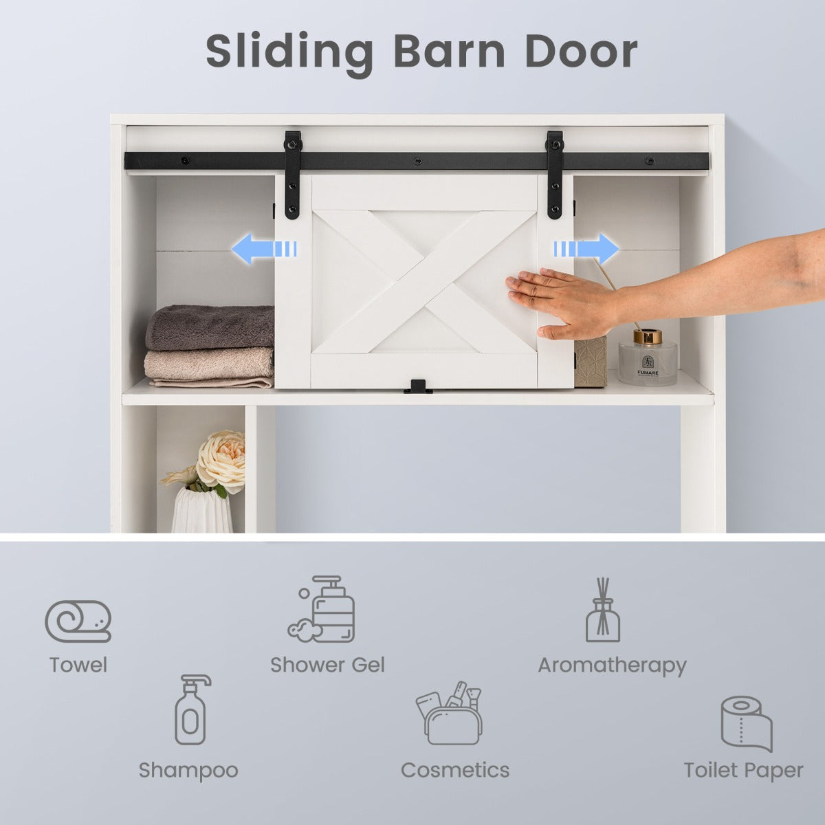 Over The Toilet Storage Cabinet with Sliding Barn Door and Shelves