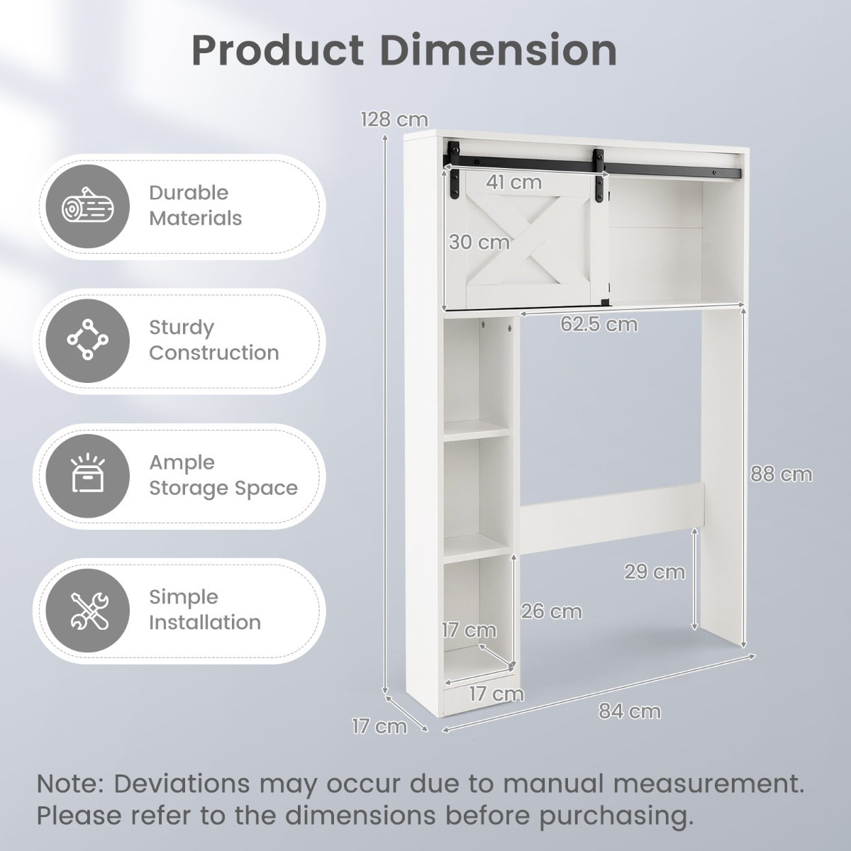 Over The Toilet Storage Cabinet with Sliding Barn Door and Shelves