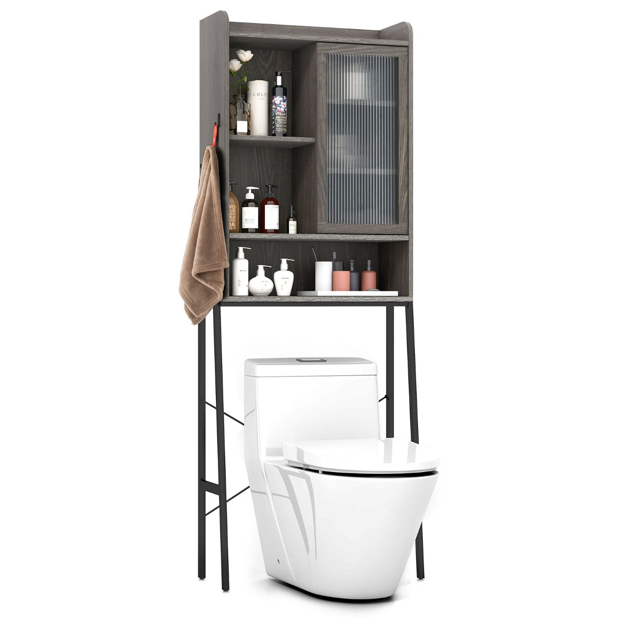 Over the Toilet Storage Cabinet with Sliding Door and Shelves