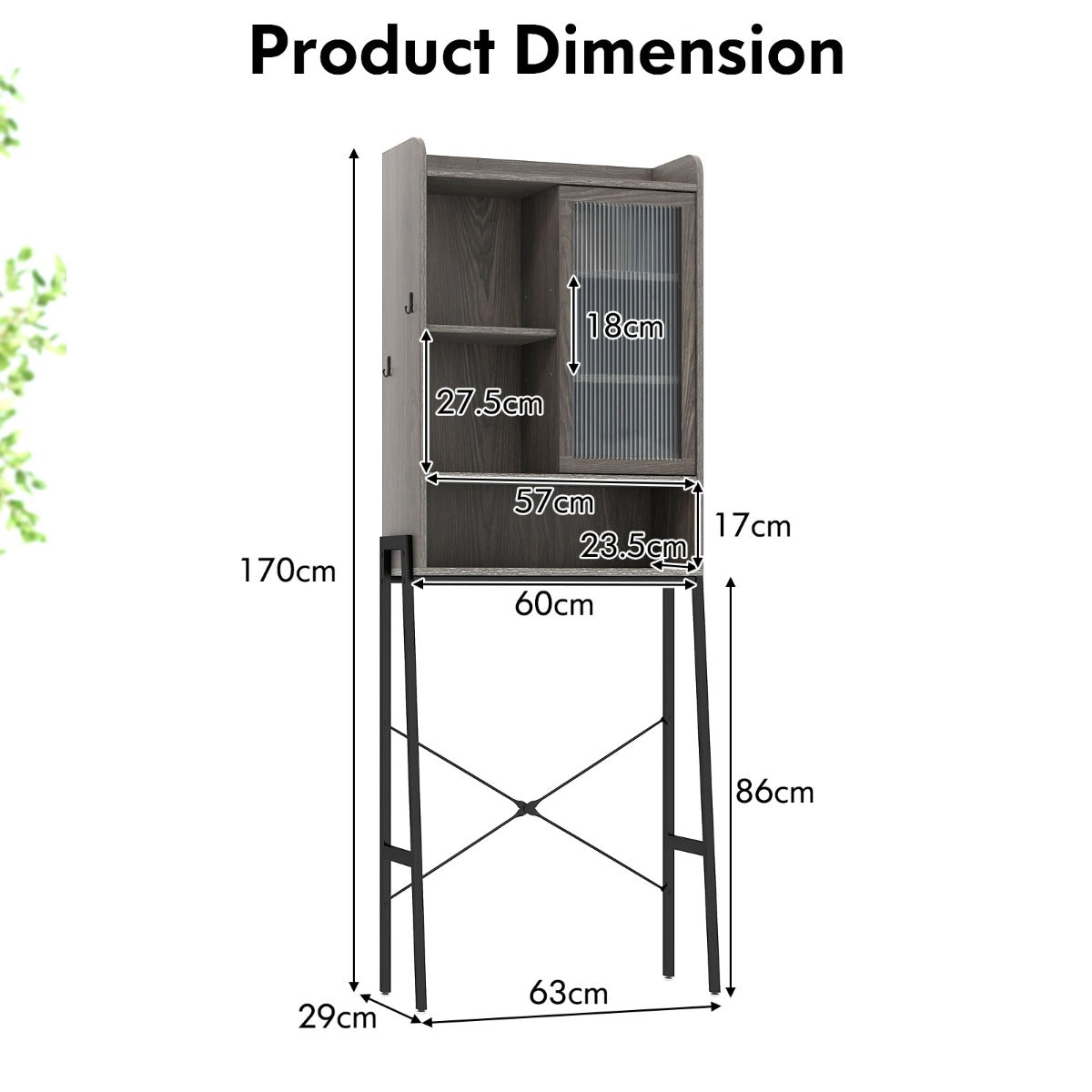 Over the Toilet Storage Cabinet with Sliding Door and Shelves