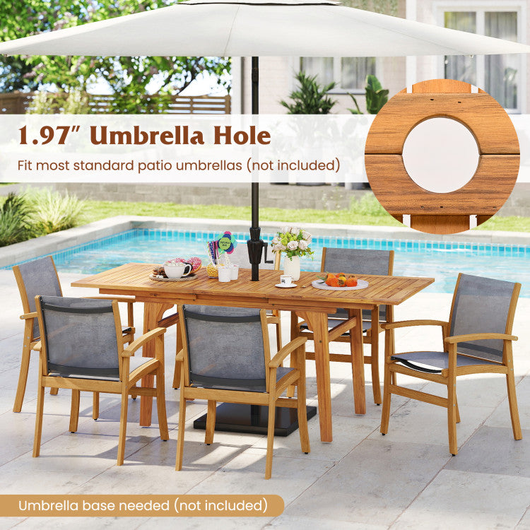 55 Inch Patio Dining Table Expandable for 6-8 People with Umbrella Hole