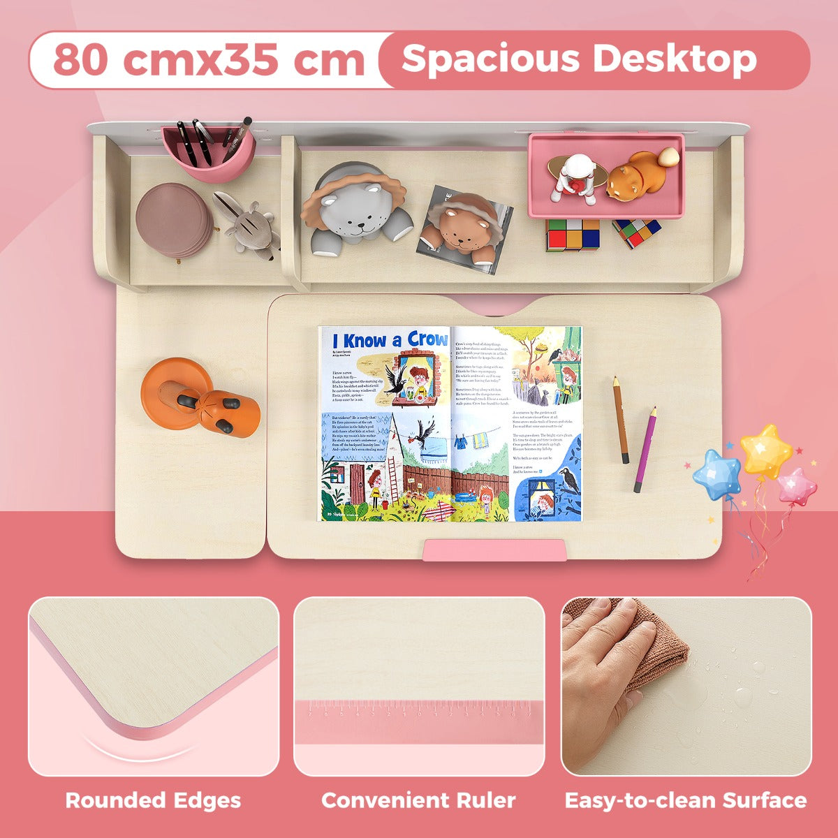 Height Adjustable Children Study Desk with Tilt Desktop for 3-12 Years Old